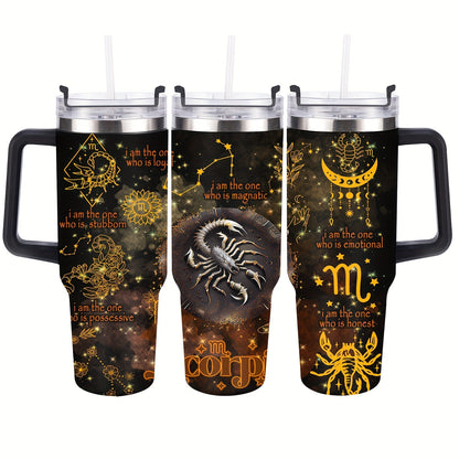 40oz Constellation-Themed Stainless Steel Tumbler with Lid - Double Wall Insulated, Break-Resistant Water Bottle for All Seasons - Perfect for Outdoor Adventures & Holiday Gifts, Vacuum Insulated, Summer Winter Drinkware, Bes