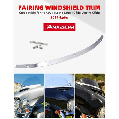 Polished Chrome Windshield Trim Stainless Windscreen Trim Batwing Motorcycle Windshield Trim Fit Touring Street Glide Ultra Limited Glide 2014 - 2024, Cruiser Wind Deflector, Precisioncrafted Part, Corrosionresistant Accessor