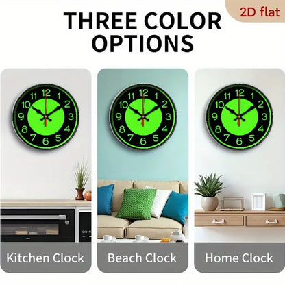 12 Inch Neon Green Glow-in-the-Dark Wall Clock - Retro Modern Minimalist Design with Large Easy-to-Read Numbers, Silent Non-Ticking Battery Operated, Wood Frame & Hands - Ideal for Living Room, Bedroom, Kitchen, Office - AA B