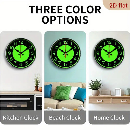 12 Inch Neon Green Glow-in-the-Dark Wall Clock - Retro Modern Minimalist Design with Large Easy-to-Read Numbers, Silent Non-Ticking Battery Operated, Wood Frame & Hands - Ideal for Living Room, Bedroom, Kitchen, Office - AA B