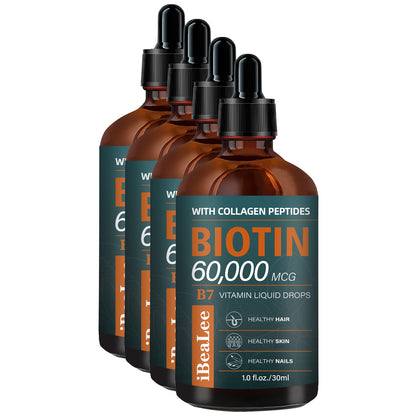 4pcs Natural Formula Biotin & Collagen Oil for Hair And Scalp - Extra Strength with 60, 000Mcg Drops, Vitamins for Biotin And Collagen, Moisturizing, Strengthening, And Revitalizing, Enhances The Appearance of Thin Hair, Suit