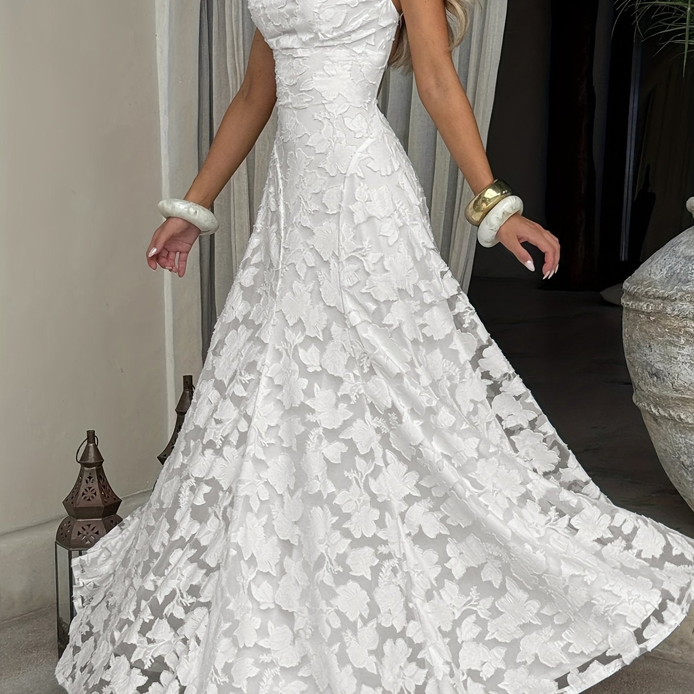 Chic And Alluring White Lace Dress with a Backless Design, Perfect for Summer Evening Parties. This Waist-Cinching A-Line Dress Is Flattering And Ideal for Vacations