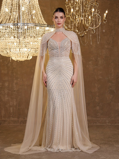 Sequined Lace Fringe Off-shoulder Bustier Elegant Sexy Mermaid Evening Gown