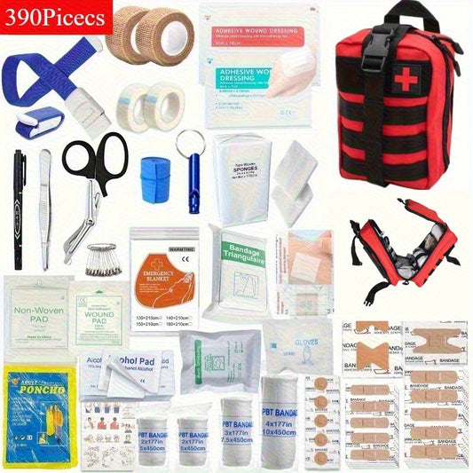 Portable First Aid Kit with 390+pcs - All-in-One Emergency Medical Supply Set, Color-Coded Organization System, Durable Fabric & Compartments for Home, Travel, Sports, Camping, School, Office - Comprehensive First Aid Cabinet
