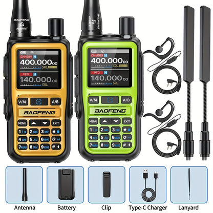 2-Pack Baofeng UV-5R Mini Ham Radio Two-Way Walkie Talkies with NOAA Weather Alerts, Dual PTT, APP Programming & Frequency Copy (999 CH) | USB-C Charging, VHF/VHF/UHF for Hunting, Survival, Skiing, for, Camping, Emergency - C