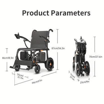 Carbon Fiber Adult Electric Wheelchair - 25-Mile Long Range, 300 lb Capacity Heavy-Duty Power Chair, One-Step Fold/Unfold, Lightweight (15kg) Travel-Friendly Mobility Aid with Hand- Mode, Fits Suitcase for Airplane, Parks & B