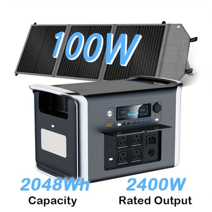 Portable Solar Battery Kit 2048Wh/2400W LiFePO4 Battery & 400W/200W/100W Solar Panels Bundle - Pure Sine Wave Inverter, /-C/-A Power, Heavy-Duty Off-Grid System for Home, RV, Camping, Emergency Backup (Low-Maintenance Lithium