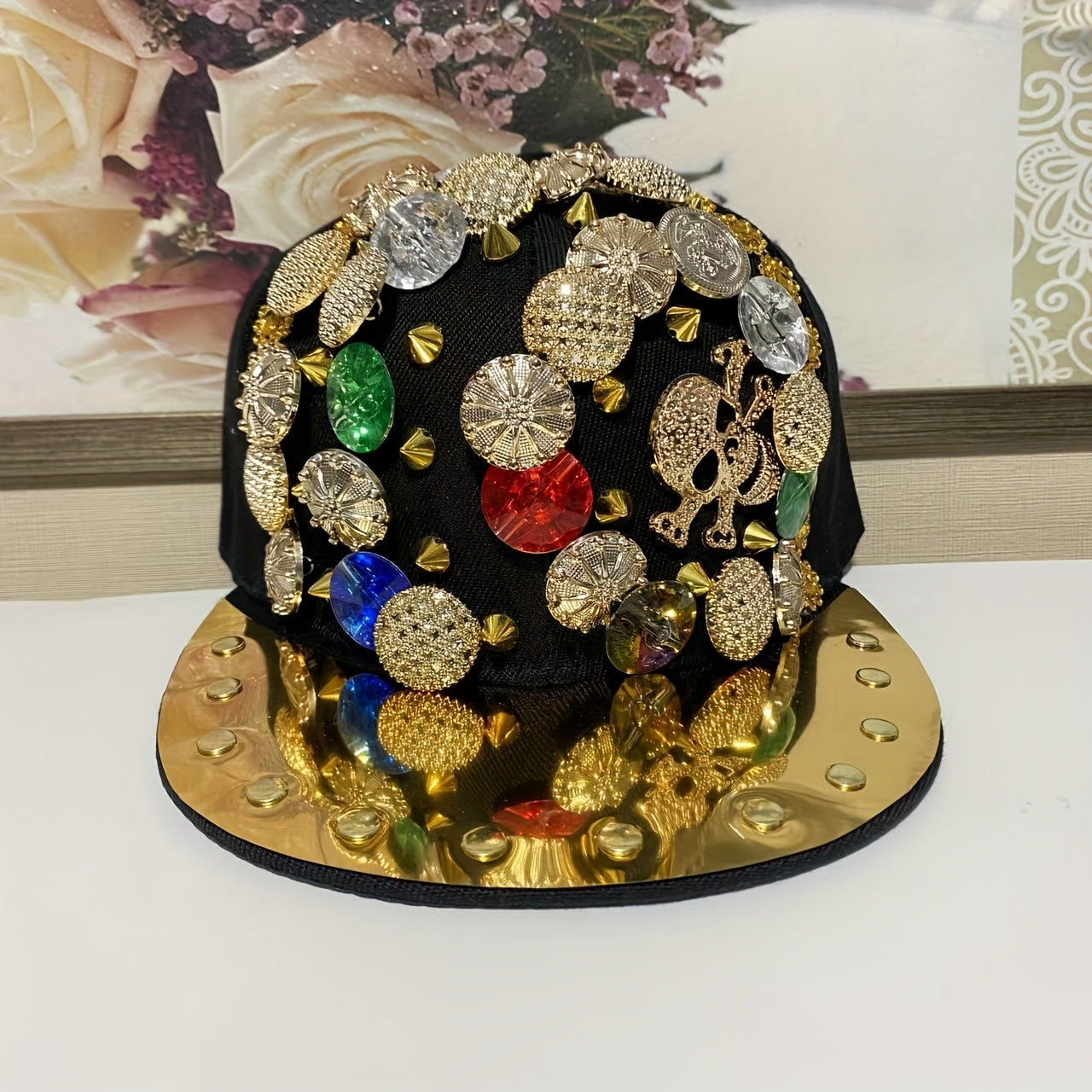 Unisex Stylish Rhinestone "KING" Baseball Cap - Lightweight Polyester, Black with Sparkling Embellishments, Perfect for Casual Outings and Parties, Statement Fashion | Edgy Baseball Cap | Metallic Accents