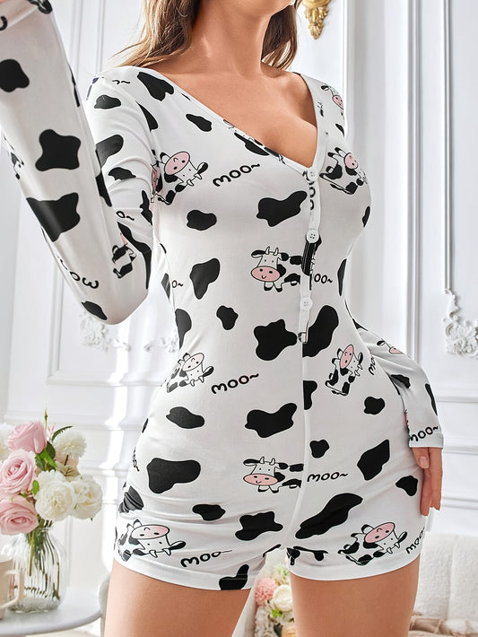Women's Fashion Plaid Bow Print Sleepwear Bodysuit