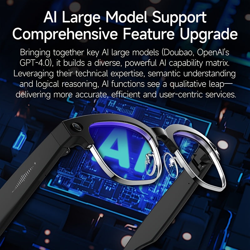 New Smart AI Glasses for Photo And Video Recording, with 800W Pixel Ultra-wide Camera, High-definition Video 1080P, Anti-shake for Photography And Video, Blue Light Blocking, Dual-mic Noise Reduction, AI Voice Control, Wi-Fi