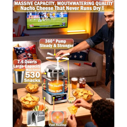 Nacho Cheese Dispenser with Pump - 7.6 QT Nacho Cheese Sauce Warmer Machine Hot Fudge Warmer with 6-Level Temperature Adjustment Commercial Dispenser for Syrup Hot Chili Caramel Peanut Butter