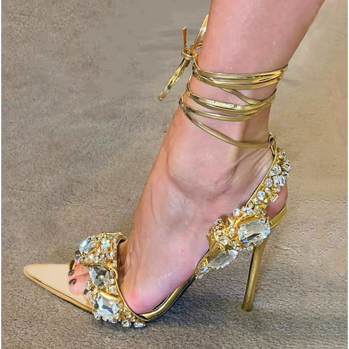 Women'S Rhinestone-Adorned Cross Strap Open-Toe High Heel Sandals - Ultra-High Stiletto Heels, PU Cover Upper & Lining, European & American Style Elegant Party & Formal Dress Shoes with Cushioned Insole, Durable Rubber Sole -