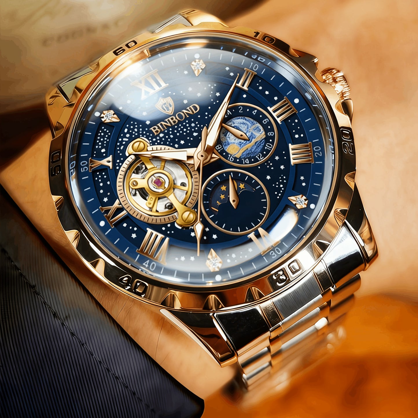 Men's Automatic Mechanical Watch with Hollow & Starry Sky - 24H Analog Wristwatch, Mechanical Movement (No), Dress Watch Suitable for Business, Casual & Special Occasions - Ideal Gift for Husband/Boyfriend (with Strap Adjuste