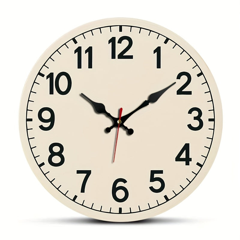 JFHT Minimalist Wooden Round Wall Clock - Silent Non-Ticking Digital Display, Black & White Design, Battery Operated (AA Not Included) - Home Decor, Holiday Gift, Clock for Living Room, Clean Dial Design