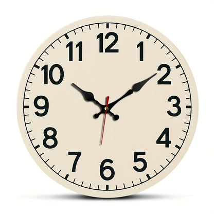 JFHT Minimalist Wooden Round Wall Clock - Silent Non-Ticking Digital Display, Black & White Design, Battery Operated (AA Not Included) - Home Decor, Holiday Gift, Clock for Living Room, Clean Dial Design