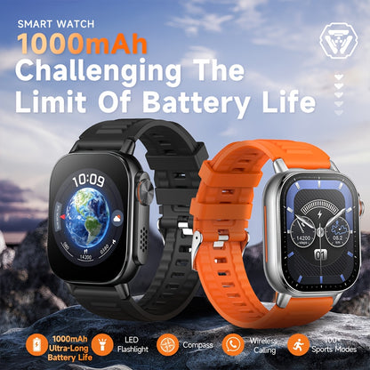 LIFEBEE New Smart Watch Full Screen Smartwatch Wireless Calling with Automatic Motion Recognition 100+ Sports Modes, Sports Watch 630mAh USB Rechargeable Battery, Step Counter, Compass Ideal for Outdoor Enthusiasts, Men & Wom