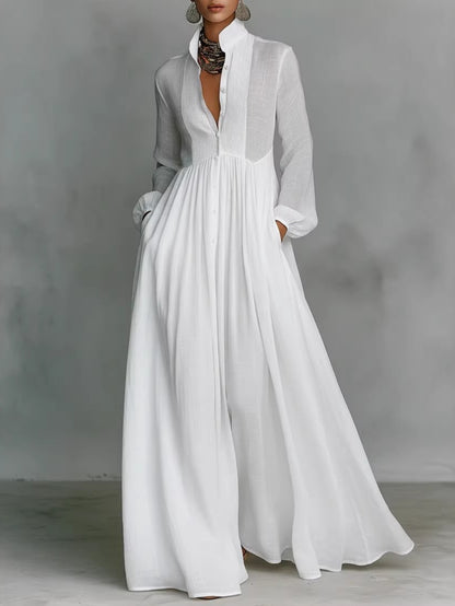 Ruffled Slim Vacation Maxi Dress Spring Summer French Elegant White Long Sleeve Dress