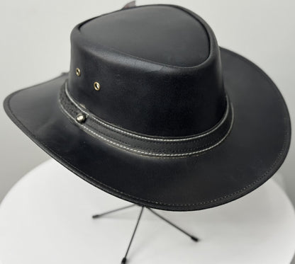 Black Western Style Genuine Cowhide Cowboy Hat – Shapeable Wide Brim for Men & Women