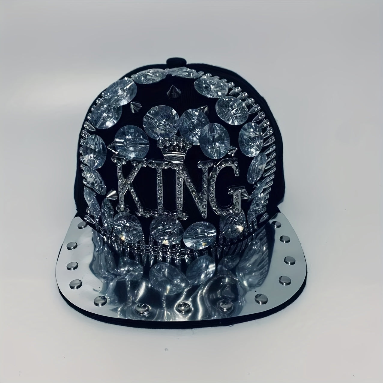 Unisex Stylish Rhinestone "KING" Baseball Cap - Lightweight Polyester, Black with Sparkling Embellishments, Perfect for Casual Outings and Parties, Statement Fashion | Edgy Baseball Cap | Metallic Accents