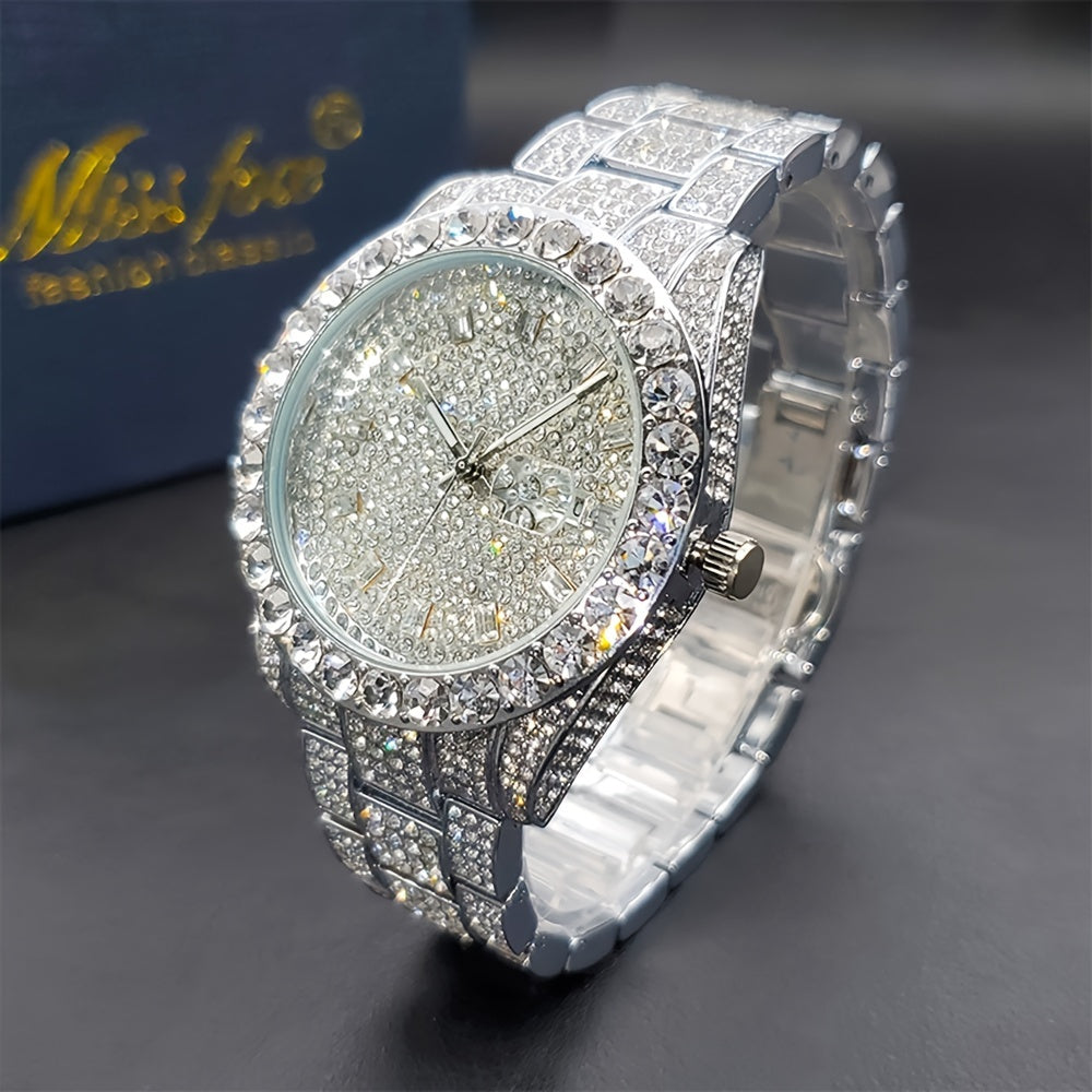 Men's Classic Business Quartz Watch - Rhinestone Dial, Zinc Alloy Strap - Party Style | Calendar Feature | Battery Powered