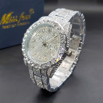 Men's Classic Business Quartz Watch - Rhinestone Dial, Zinc Alloy Strap - Party Style | Calendar Feature | Battery Powered