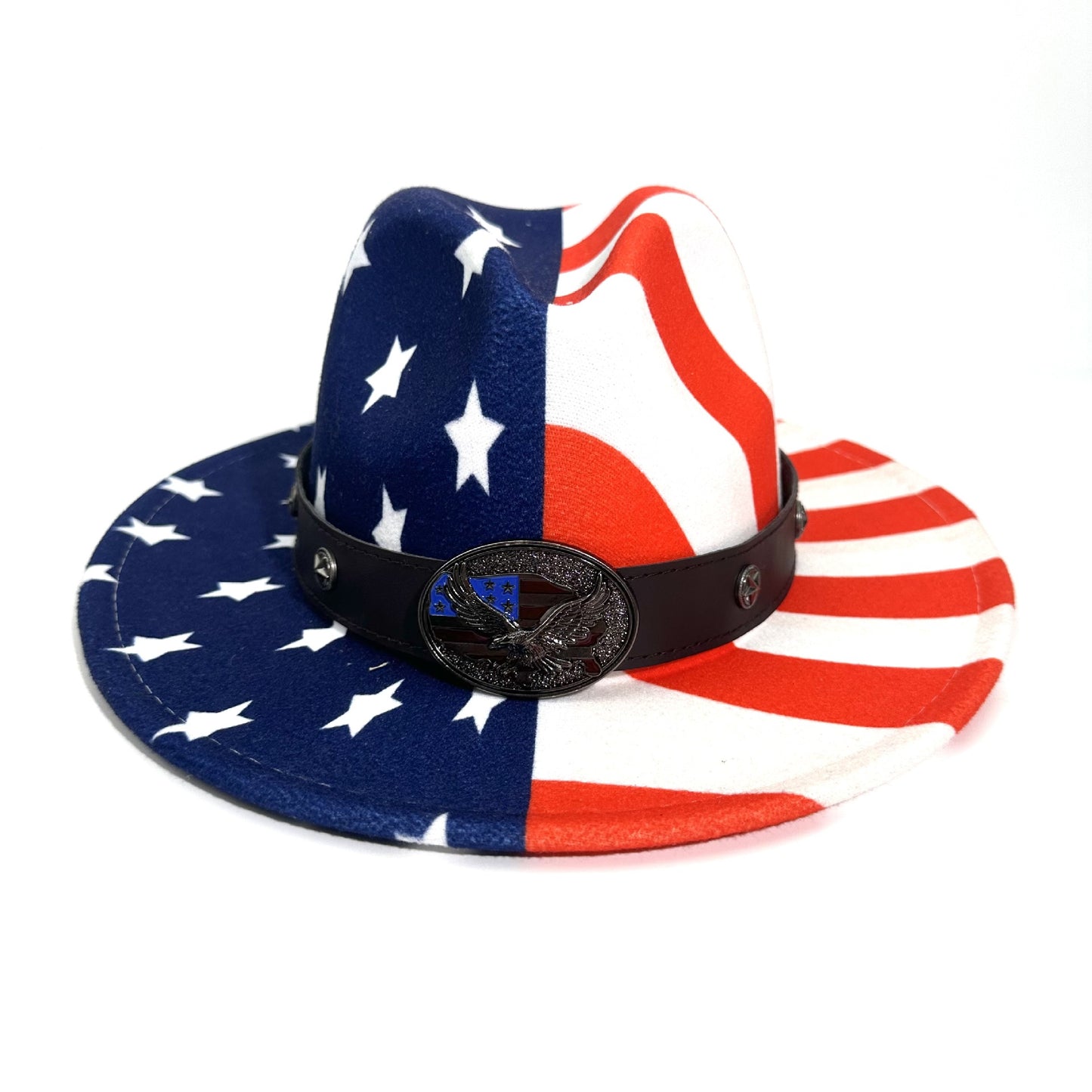 1pc American patriotic star-spangled banner pattern cowboy hat, with eagle badge and belt - a stylish and eye-catching headwear, suitable for Independence Day celebrations, country music festivals, daily street fashion and ou