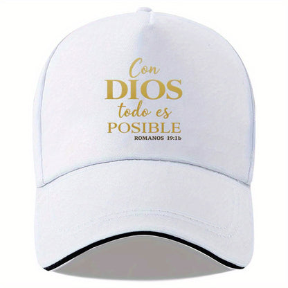 1pc Men's Spanish Inspirational Baseball Cap with Romans 4:17 Bible Verse - Adjustable Snapback, Lightweight Non-Stretch Fabric, Black & Golden Lettering for Running, Gym, Outdoor Sports - Christian Faith Hat for Men