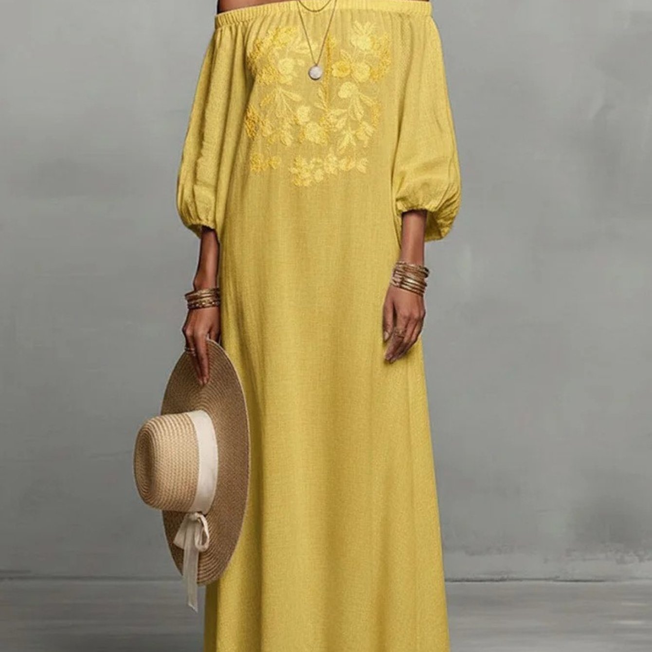 2026 Elegant Floral Off-Shoulder Long Vacation Dress