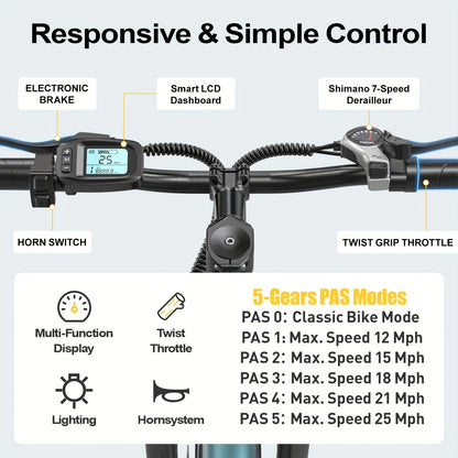 Aairsk Electric Bike 26inch, 25Mph Speed & Peak 748W Motor, 40 Miles Range &13Ah/10Ah Removable Battery, 21-Speed & Dual Suspension, Adult Teen Ebike Electric Mountain Bike, Electric Bike for Women, Electric Bikes for Men, Da