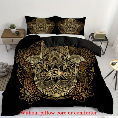 2/3pcs (1 Duvet Cover + 1/2 Pillowcase, Without Core)Mysterious Palm Eyes Striped Geometry Ancient Civilization Faith Print Soft Comfortable Bedding Set for Bedroom Dorm Room Family Gift