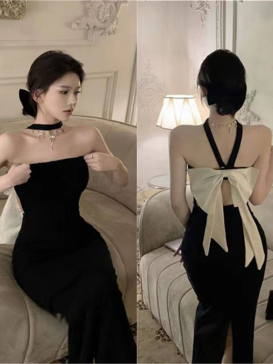 Women's Elegant V-Neck Waist-Cinching Maxi Dress - Long Sleeve Flared Dress with Slim Fit Bodice & Wide, Solid Color Professional Attire for, Weddings, Parties - Machine Washable Fall Winter Dress