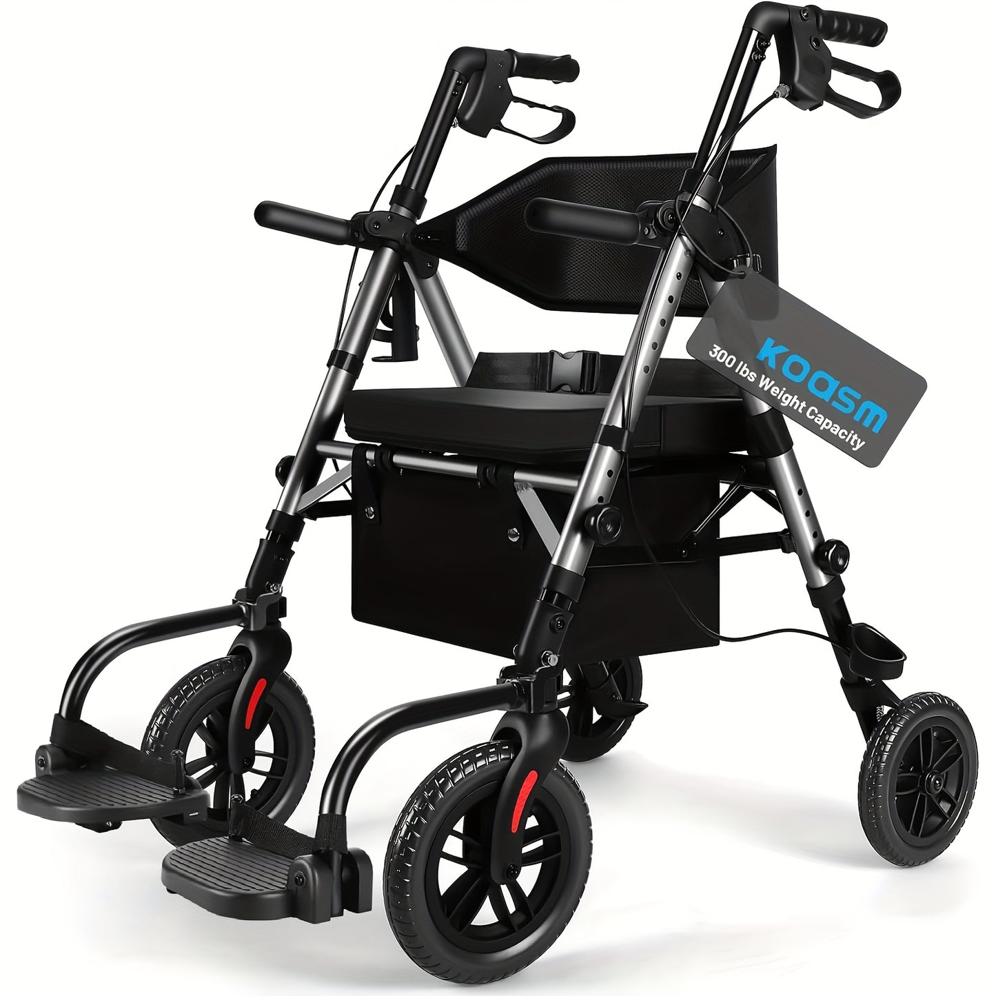 Foldable Rollator Walker with Seat - Heavy-Duty 300 lb Capacity, Lightweight 2-in-1 Mobility Aid with Adjustable Height Seat & Handle, All-Terrain Wheels, Linear Brakes, Ergonomic Backrest & Cushioned Seat - Ideal for Seniors