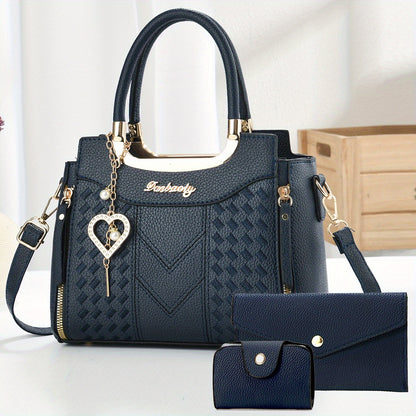 INCK Women's Large Capacity  Handbag with Adjustable Crossbody/Handheld Strap, Zipper Closure, Elegant Casual Purse in / Cotta/Navy/ - Versatile for, Travel, Everyday Use