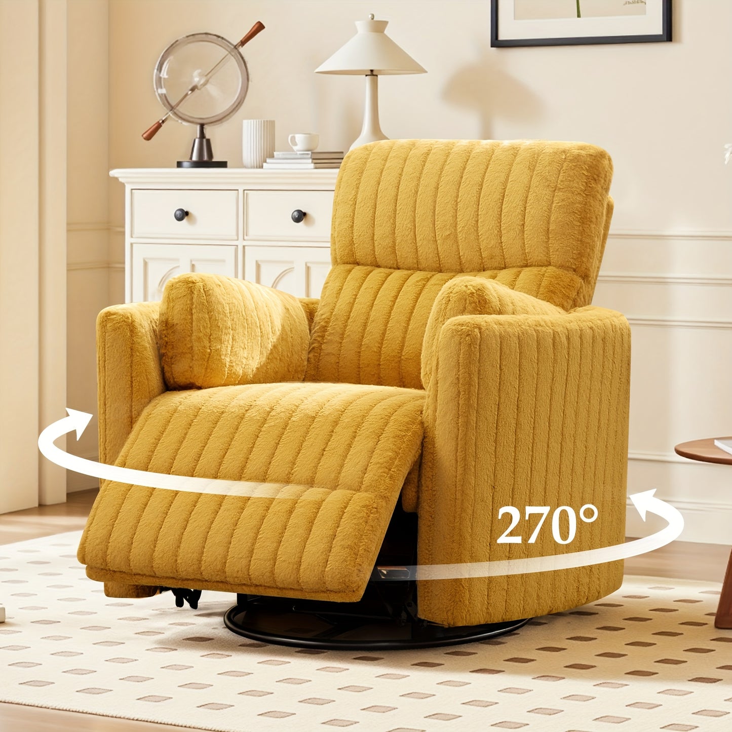 KERDOM 3-in-1 Electric Rocker Recliner Chair with 270° Swivel & Memory Foam, Heavy-Duty Rocking Recliner Sofa Bed with Global Voltage (110-240V), Plug-in Floor Design (No Wood Parts) - Beige/Yellow/Gray