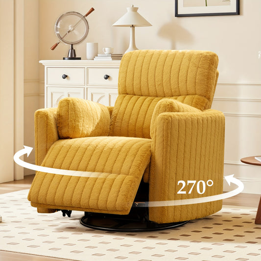 KERDOM 3-in-1 Electric Rocker Recliner Chair with 270° Swivel & Memory Foam, Heavy-Duty Rocking Recliner Sofa Bed with Global Voltage (110-240V), Plug-in Floor Design (No Wood Parts) - Beige/Yellow/Gray