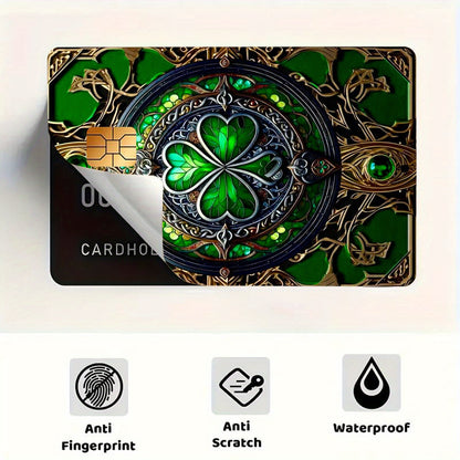 2pcs Lucky Clover Card Skin - Durable PVC Privacy Sticker for Credit Cards, Bank Cards, and Transit Cards, Scratch-Proof, Fashionable Decorative Accessory and Gift, Removable Self-Adhesive Decorative Card Skin with Adhesive B