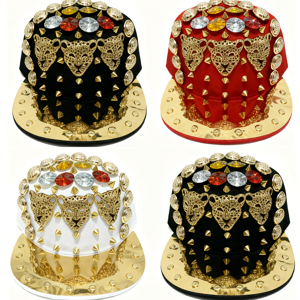Unisex Punk Street Style Adjustable Snapback Cap with Golden Spikes & Gemstone Embellishments - Lightweight Handmade Hat for Men & Women, Casual Outings, Concerts, Festivals, Punk Accessories