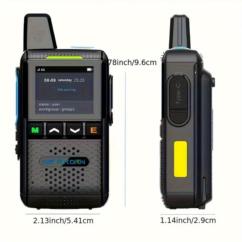 Global Office Walkie Talkie with Data Cards, Long Range Communication 4G Network Radio, Clear Sound Anti-Interference for Business, No Monthly Fees, 2-Pack, Emergency Response, Outdoor Communication, Modern Radio, Compact Des