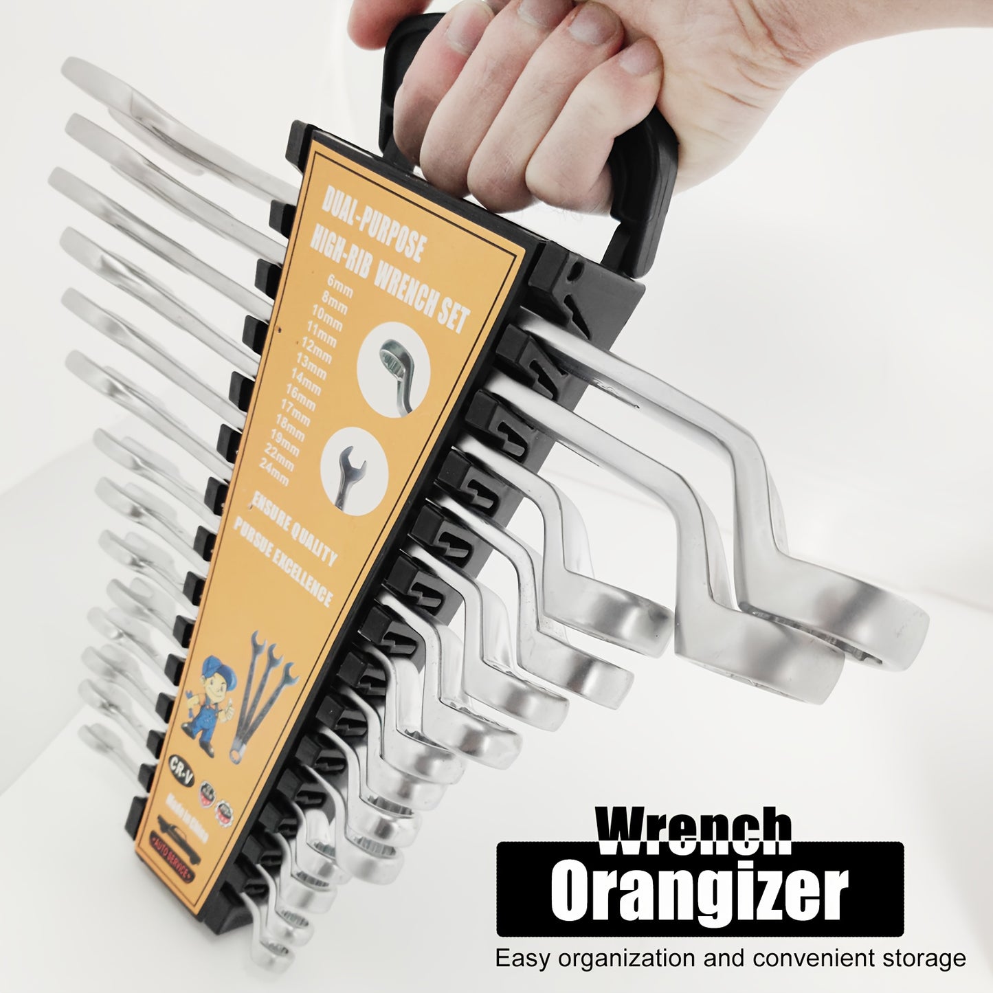 [13pcs Metric Wrench Set] 13pcs Offset Box Wrench Set, Metric Combination Wrench Set 6-24mm | 75° High-Rib, Cr-V Steel, with Rolling up Pouch, for Car, Motorcycle, Bicycle, Repair, Mechanical Tool