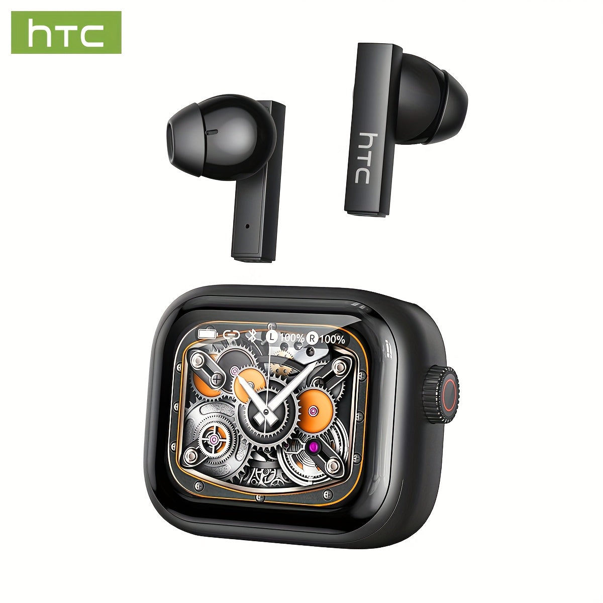 HTC NE40 Rotary Screen TWS Translator Buds Wireless 6.0 134-Language Face-to-Face Simultaneous Interpretation 48h Total Battery & 10-min Fast Charge LED Full-Color Touch Dial HiFi Audio-Travel-Call Ready Black And Grey