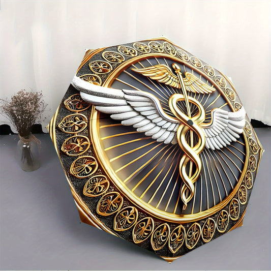 Automatic Folding Umbrella with Caduceus Symbol (Wings & Snakes) - Automatic Open/Close, Compact Travel Umbrella, Elegant Golden/Black Medical Design for Doctors, Nurses, Pharmacists - Birthday/Christmas Gift Idea, Outdoor Ac