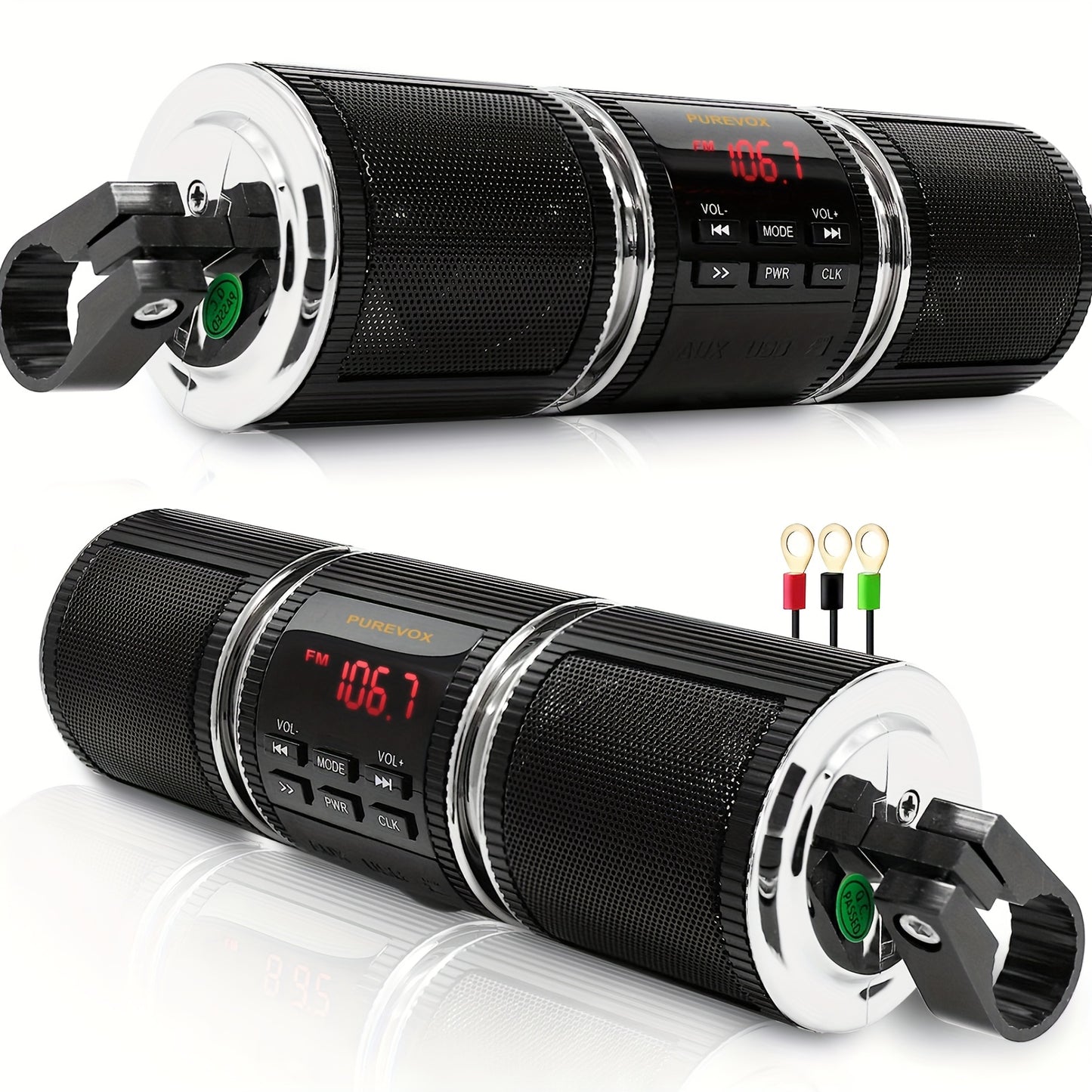 Wireless Motorcycle Audio - Motorcycle ATV Stereo Speakers - Handlebar Mount MP3 Music Player Audio Amplifier - AUX-in, USB, TF card, FM Radio