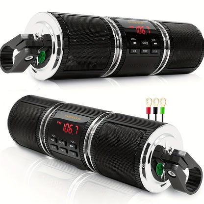 Wireless Motorcycle Audio - Motorcycle ATV Stereo Speakers - Handlebar Mount MP3 Music Player Audio Amplifier - AUX-in, USB, TF card, FM Radio