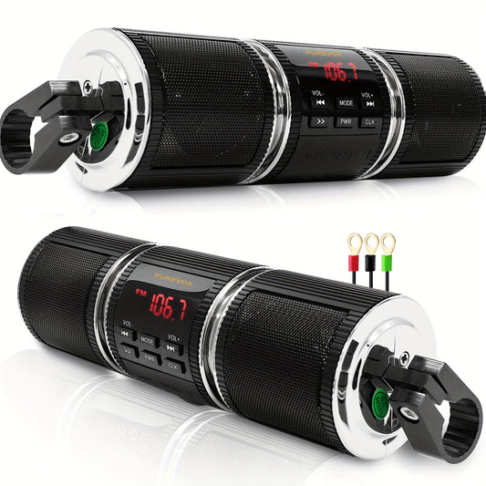 Wireless Motorcycle Audio - Motorcycle ATV Stereo Speakers - Handlebar Mount MP3 Music Player Audio Amplifier - AUX-in, USB, TF card, FM Radio