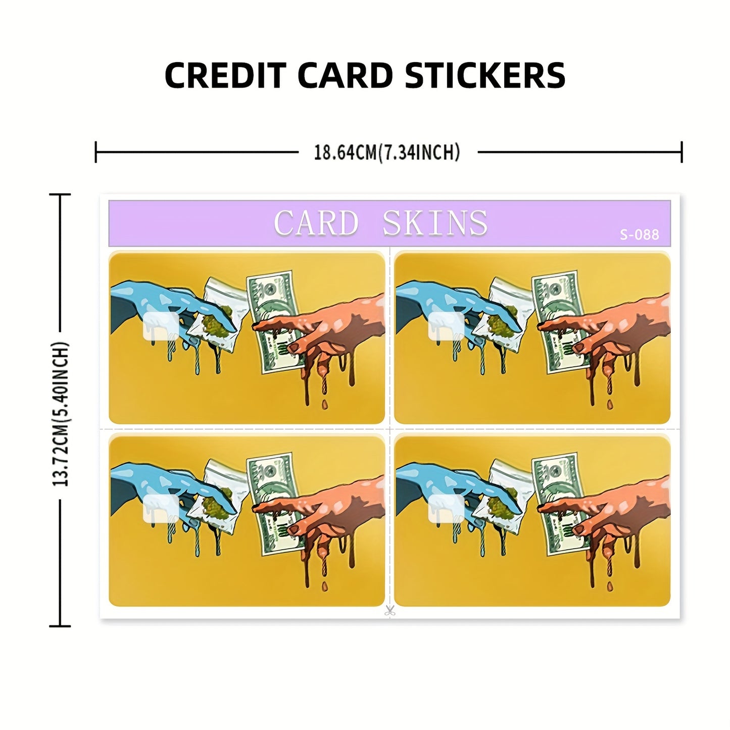 4pcs PVC Credit Card Skins with Money Drip Design & Dollar Bill Pattern - Matte Anti-Residue Vinyl Decals, Hand Washable Protective Cover for Credit/Debit/Transit/Key Cards - One-Time Use, Color Matching ( & Red) - Ideal for