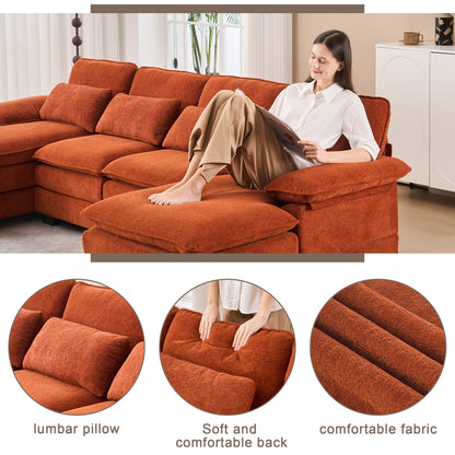 110'' U-Shaped Comfort 4-Seater Cloud Sofa, Modern Deep-Seat Comfort Living Room Sofa, Chenille Fabric