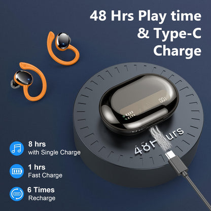 Q38 Wireless Earbuds, Wireless Headphones With HD Mic, Stereo Noise Cancelling Earbud, 48H Wireless Headphones Dual LED Display, Sport Wireless Earphones With EarHooks, USB-C