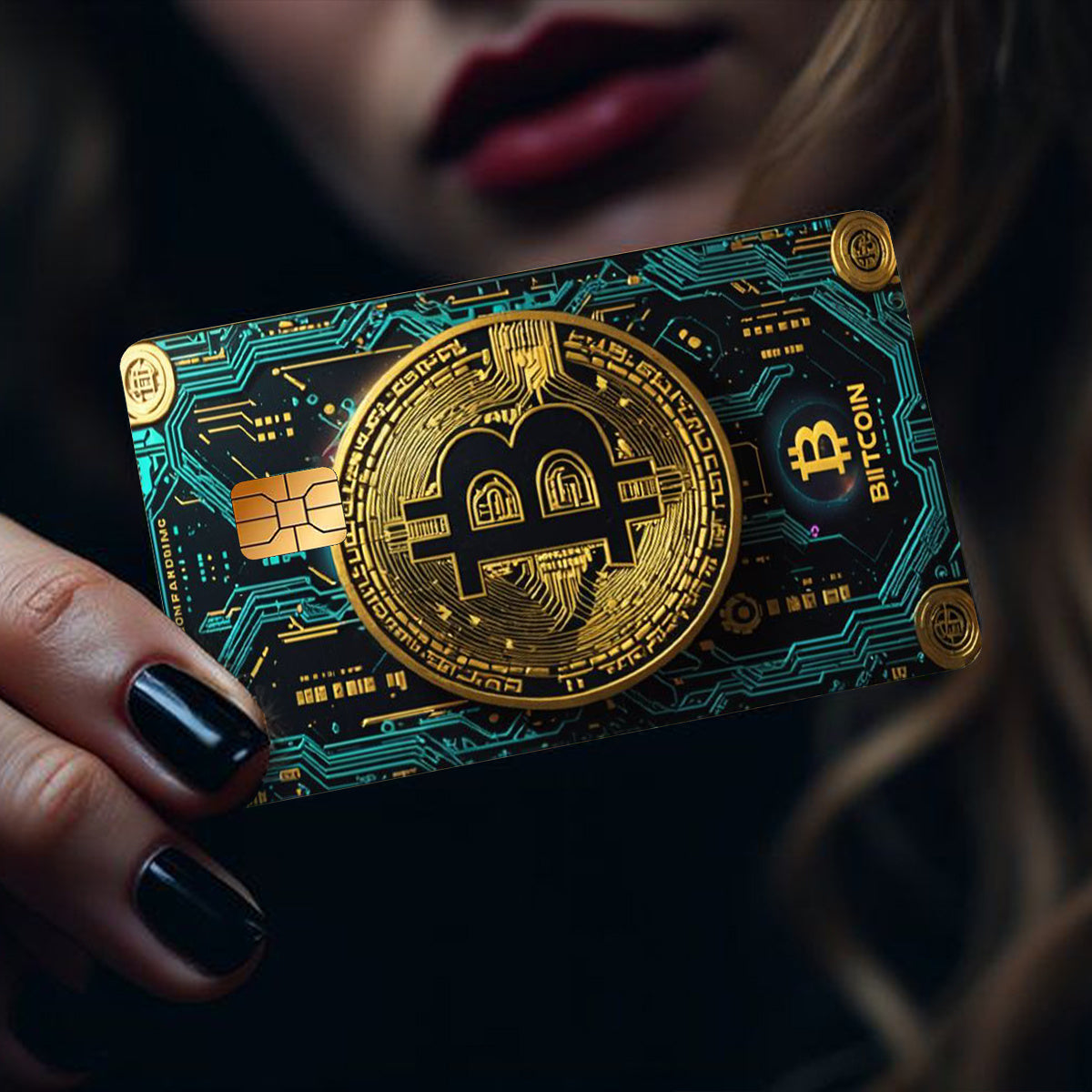 Bitcoin Pattern Sticker Set, Circuit Board Design, Durable Privacy Stickers Made of PVC Material, Suitable for Credit Cards, Transit Cards, Debit Cards, and More, Scratch-Resistant, Removable Self-Adhesive Decorative Card Sti