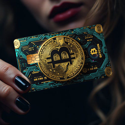 Bitcoin Pattern Sticker Set, Circuit Board Design, Durable Privacy Stickers Made of PVC Material, Suitable for Credit Cards, Transit Cards, Debit Cards, and More, Scratch-Resistant, Removable Self-Adhesive Decorative Card Sti