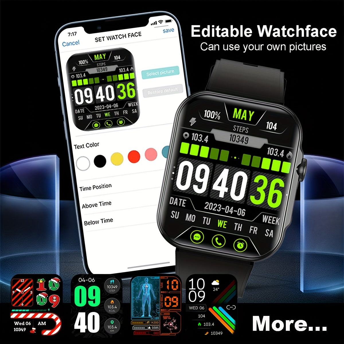 COIUSOR Smartwatch 2.01" HD Display, Wireless Calls & Information Sync, 100+ Sports Modes, Pedometer, Black Silicone Strap, Android/iOS Compatible, USB Rechargeable, Modern Digital Dashboard - Perfect Gift for Men & Women, Ou